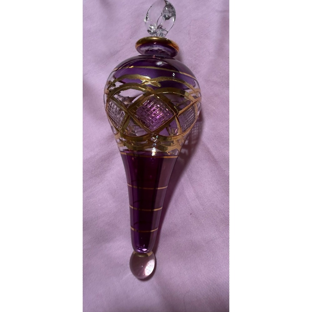 Kurt Adler Luxor Egyptian Glass Ornament Purple Gold Hand Painted Finial 5.5in